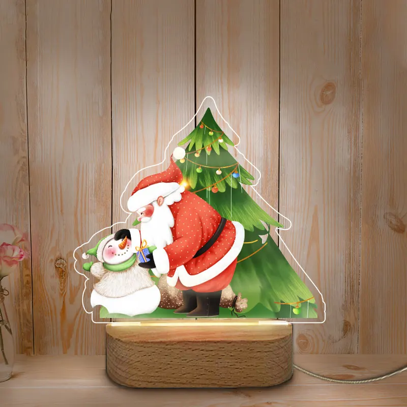 Personalized Color Printing Night Lamp USB LED Night Light Wooden Base NightLight for Home Baby Mother Room Christmas Decoration