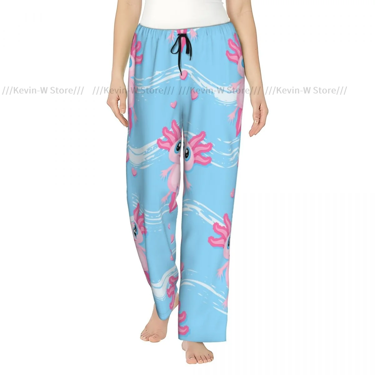 

Cute Axolotl With Small Hearts Flannel Pajama Pants for Women Warm and Comfortable Sleepwear