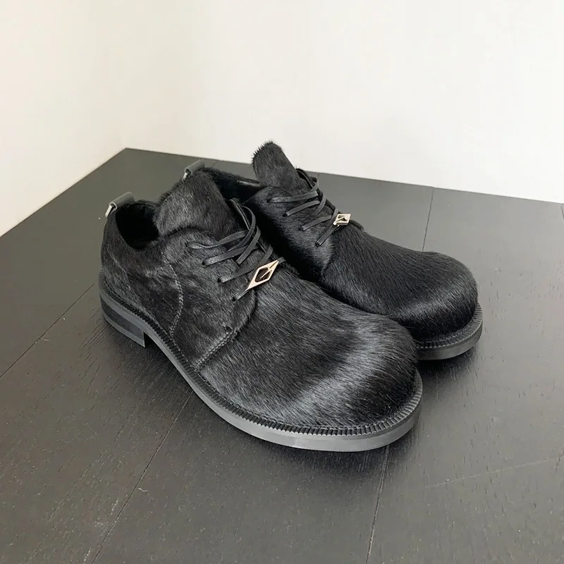 Top Quality Genuine Leather Mens Derby Shoes 2026 Round Toe Ladies Shoes Horse Hair Boots Autumn Leisure Shoes zapatos de hombre