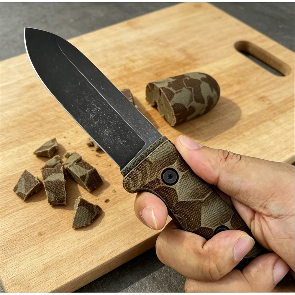 Ideal Men’s Gift PR4 Fixed Blade Knife, Premium D2 Blade Linen Handle, Multipurpose Camping Hiking EDC Gear with Leather Sheath
