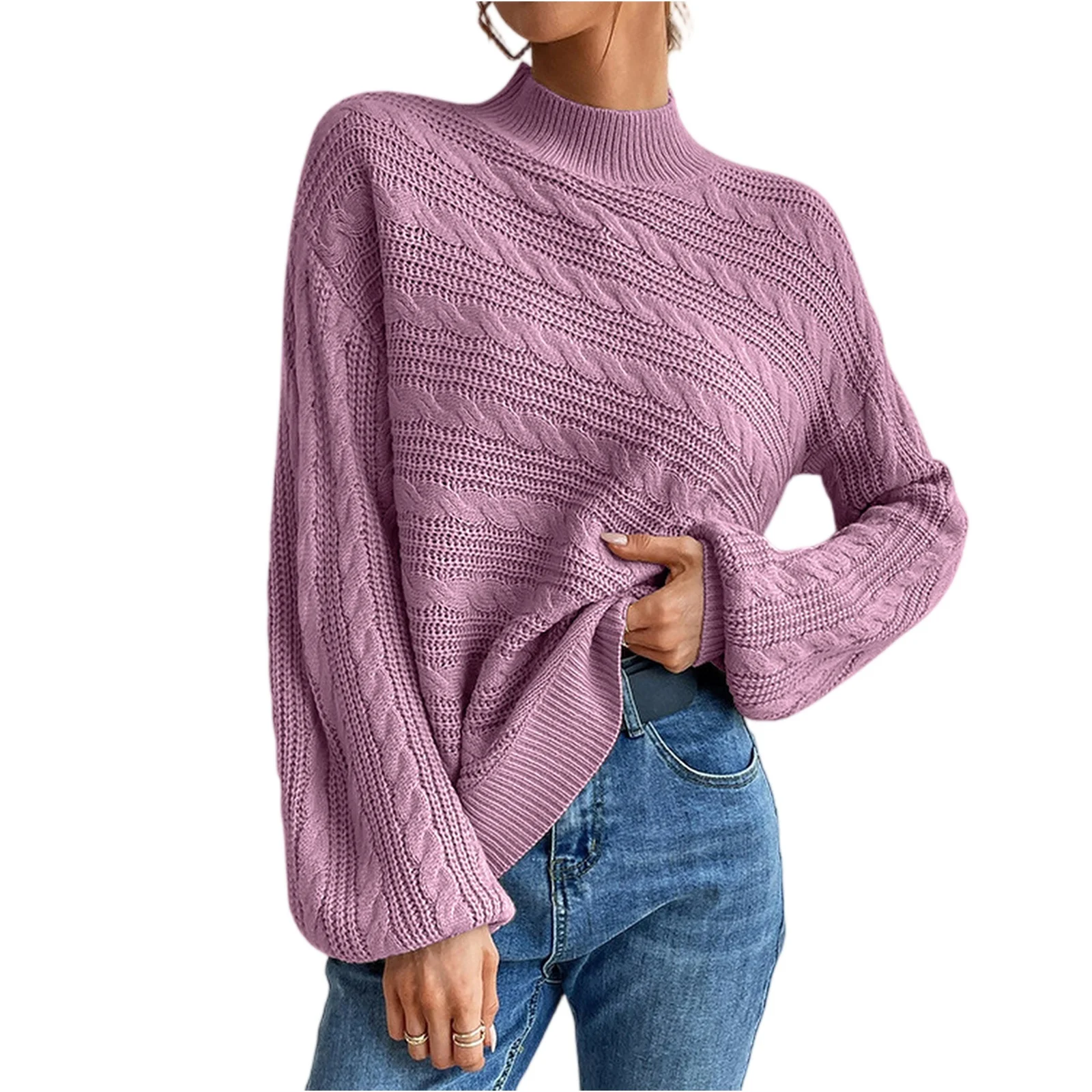 Top Mujer Women'S Loose Solid Color Pullover Cable Sweater Ropa De Mujer Winter Clothes Woman Roupas Feminina SuéTer Mujer