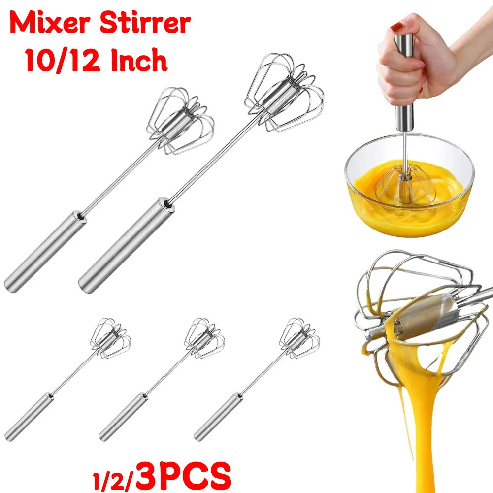 Hand Push Whisk Mixer Stainless Steel Egg Beater Kitchen Appliance 10/12 Inch Milk Frother for Cooking for Beating Stirring