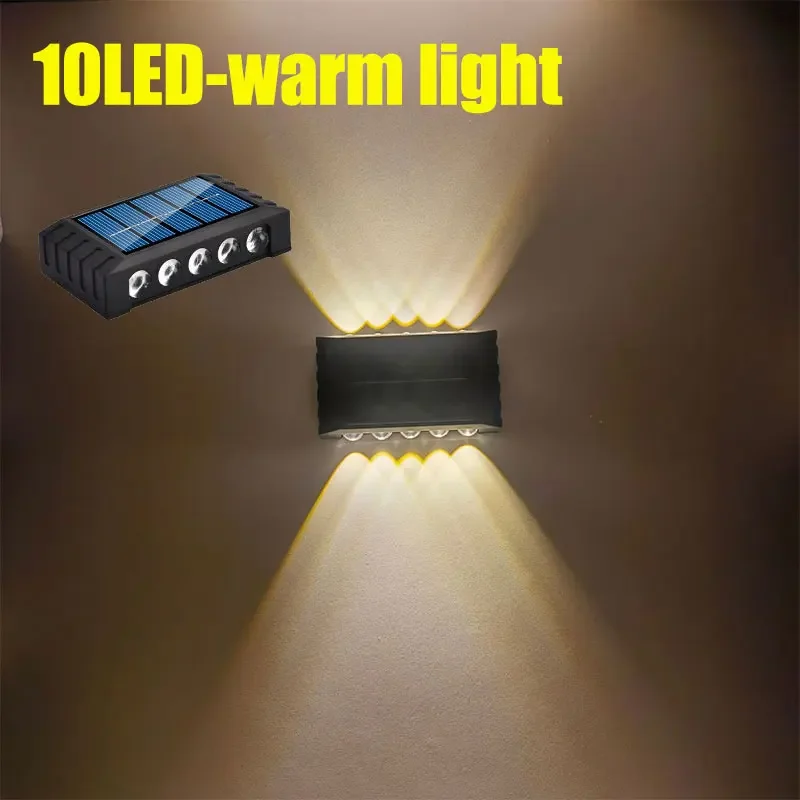 2 Stück 10LED Solar-Wandleuchte Wasserdichte Solarbetriebene Lampe mit Auf- und Abwärtsbeleuchtung von Dämmerung bis Morgengrauen für Zaun und Außenbereich