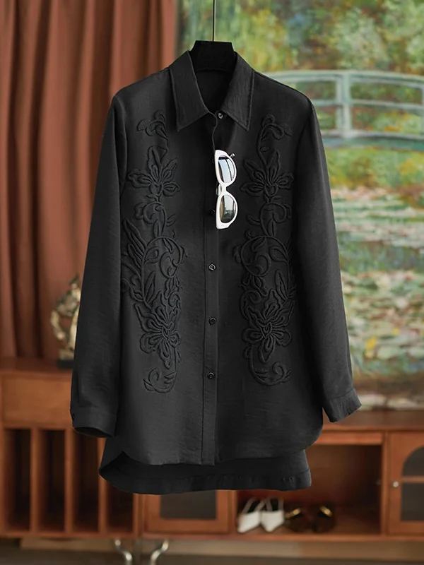 

Удобный длинный вишитый тяжелый рабочий топ све для женщин, корейский свободный крой с воротником Ele, белый топ