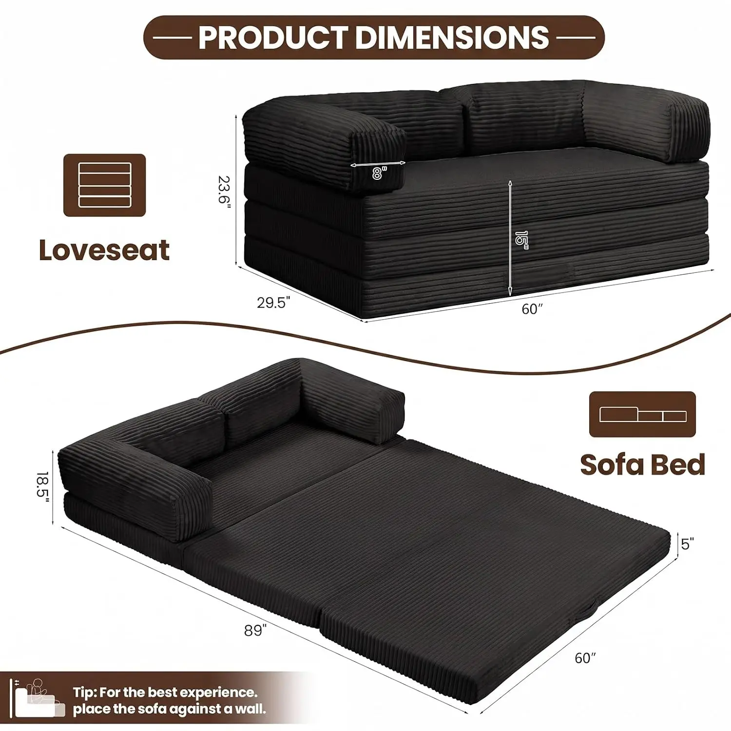 5-in-1 Convertible Sofa Bed,60