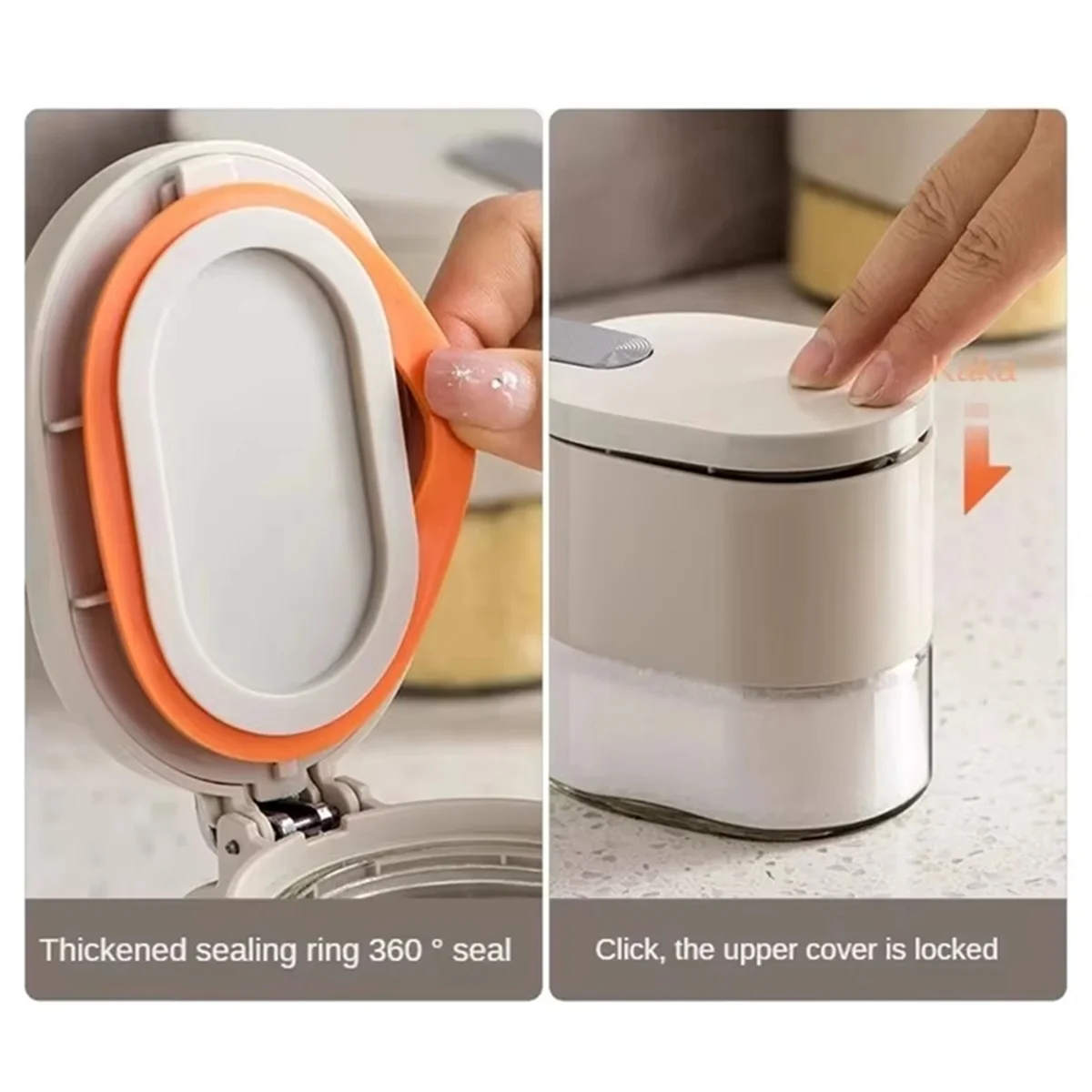 مجموعة تخزين توابل المطبخ HHTL - صندوق توابل محكم الغلق عالي الجودة مع شاكر الملح وزجاجات التوابل، منظم منزلي