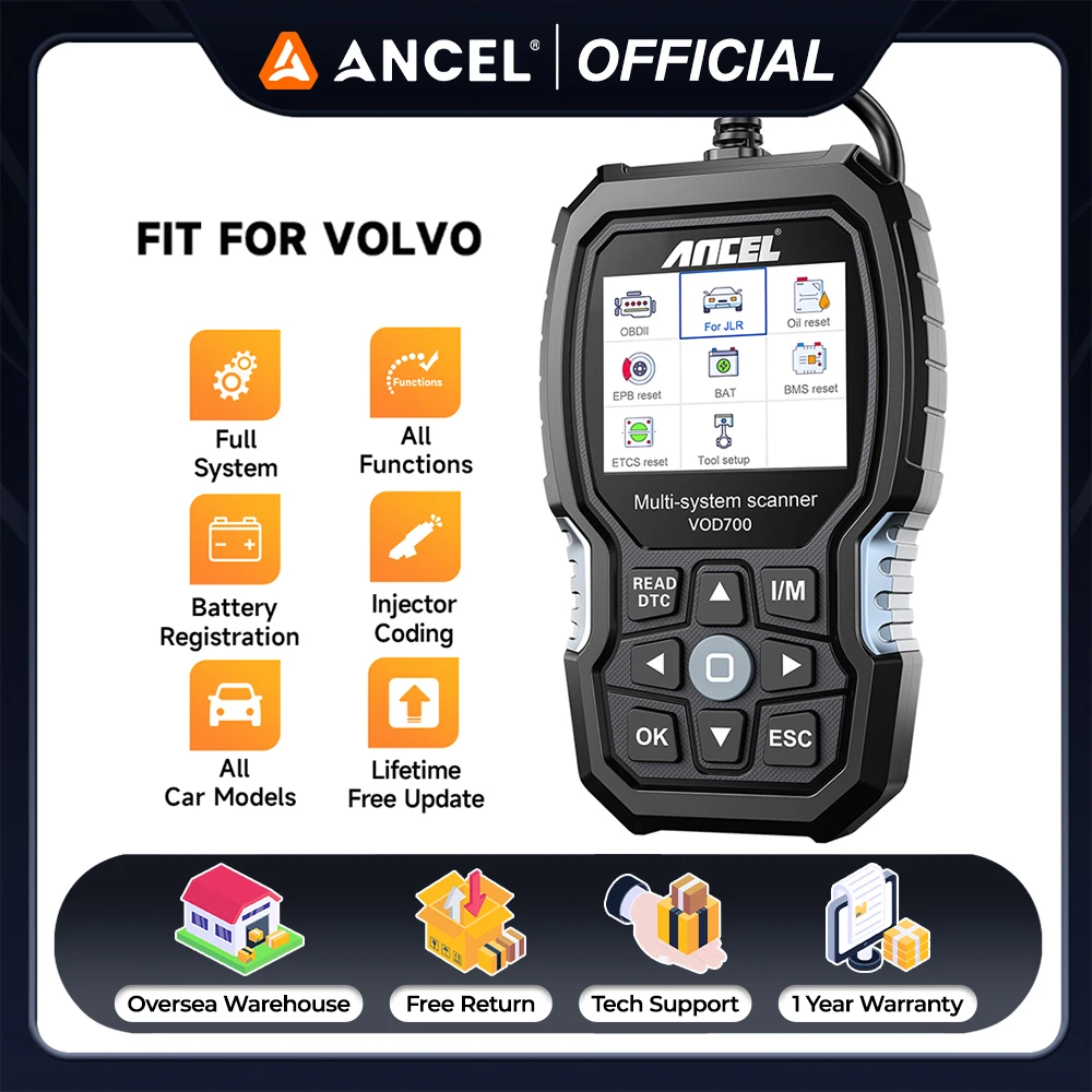 

ANCEL VOD700 All System OBD2 Scanner for Volvo Car Code Reader Full Function OBD2 Diagnostic Scan Tool ABS Oil SRL BMS EPB TPMS