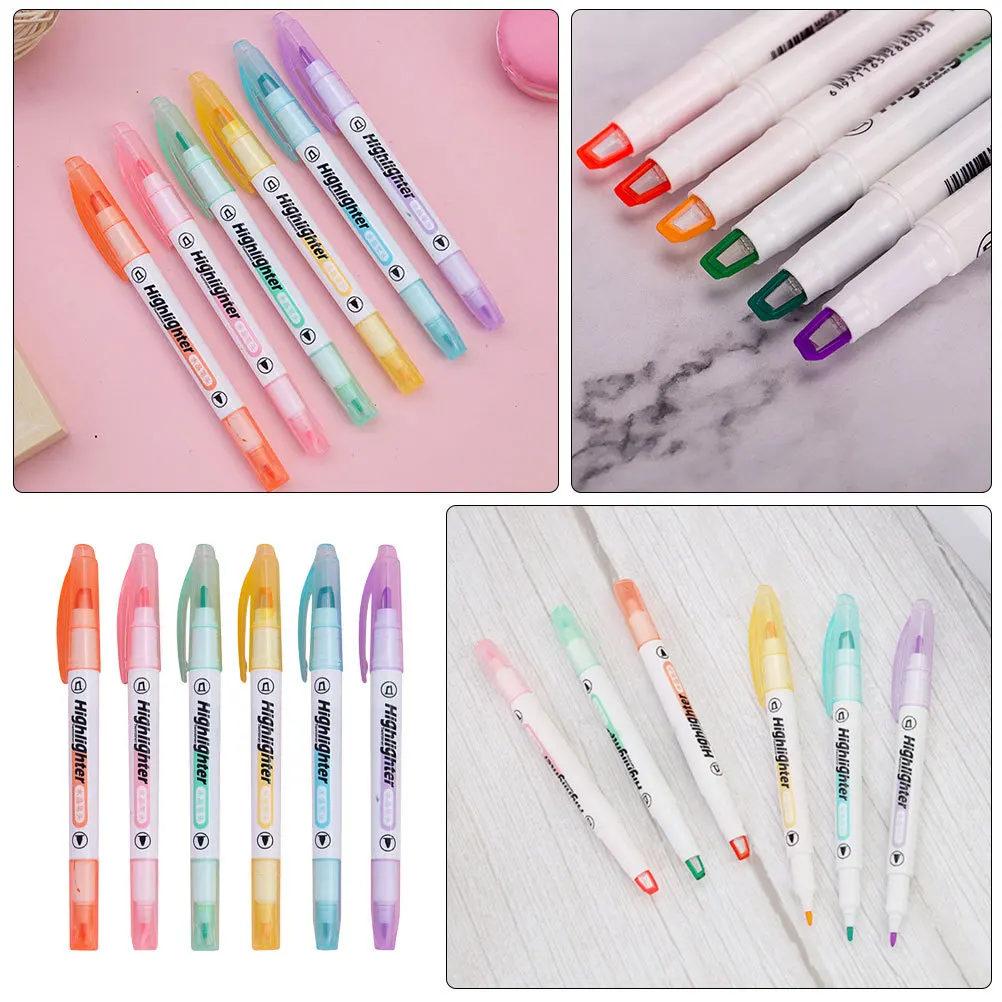

12Pcs Dual Tip Highlighter Pens Student Highlighting Markers See-Through Window Quick Dry No Bleed Office School Supplies