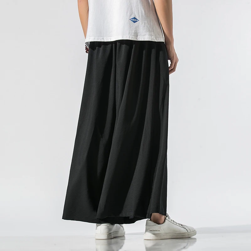 Summer Men Wide Leg Pants Mens Cotton Linen Retro Trousers Man Chinese Style Hanfu Pants Male Big Crotch Nepal Robe Pants