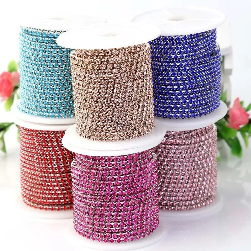 Rhinestone Cup Chain Silver Based Claw Mix Color AB Crystal Sew on Cup Chain for Clothing Dress Sewing Ornament Accessories DIY