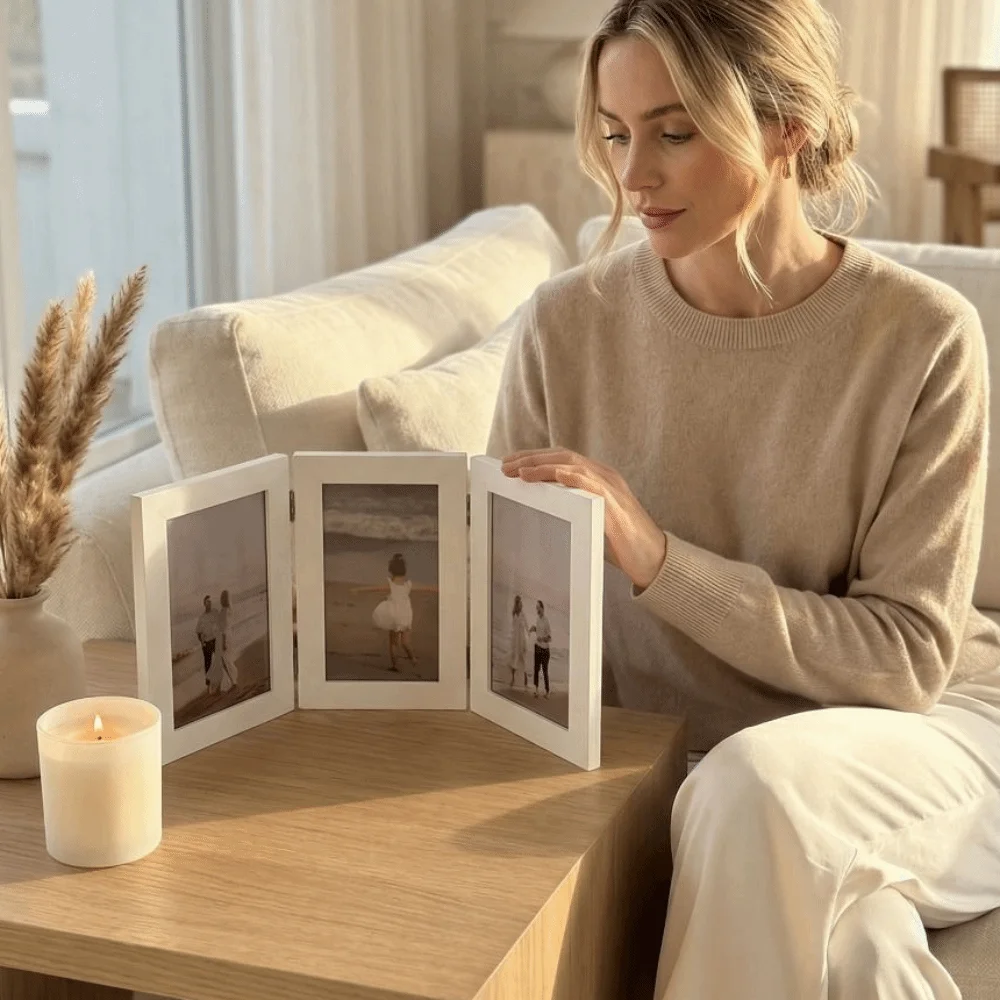 Rectangular Folding Photo Frame Modern Simple Triplex Frame Desktop Picture Frame Durable Hinge Photo Frame Living Room Decor