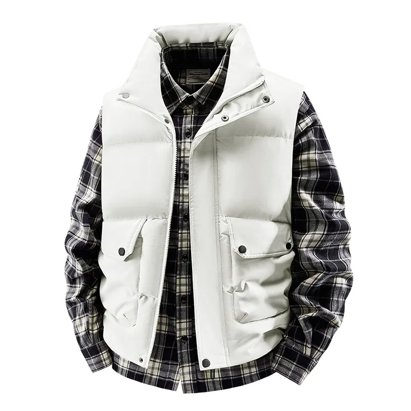 

Men's Autumn and Winter Solid Color Zipper Button Pocket Sleeveless Cardigan Vest Jacket Fashionable Casual Top