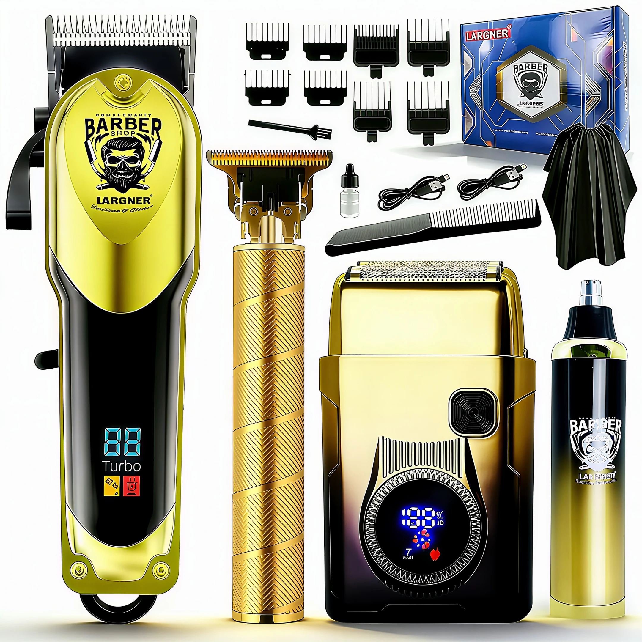 

4-in-1 Men's Electric Shaver Set with LED Display, Cordless Hair Clipper, Beard Trimmer, Haircut Kit Gift Set