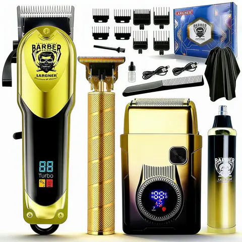 4-in-1 Men's Electric Shaver Set with LED Display, Cordless Hair Clipper, Beard Trimmer, Haircut Kit Gift Set