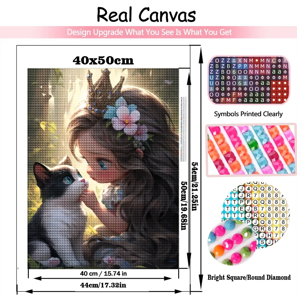 5D DIY الماس اللوحة الجديدة 2025 لطيف فتاة كبيرة العينين والقط الحفر المستديرة الكاملة التطريز عبر غرزة حجر الراين صورة هدية B5