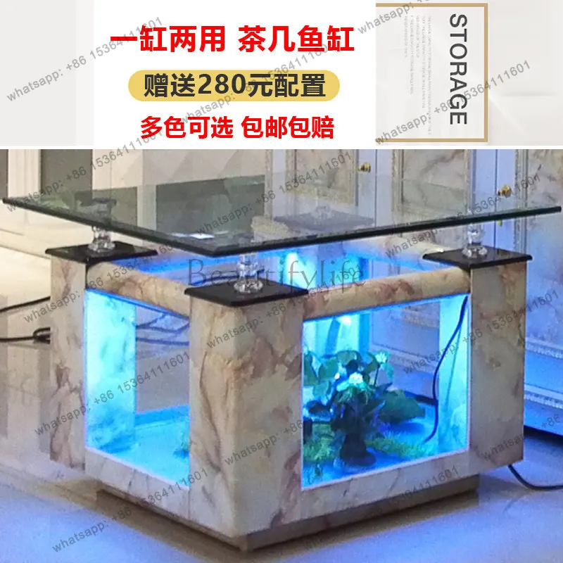LX square coffee table fish tank creative with landscaping ecological small glass tank