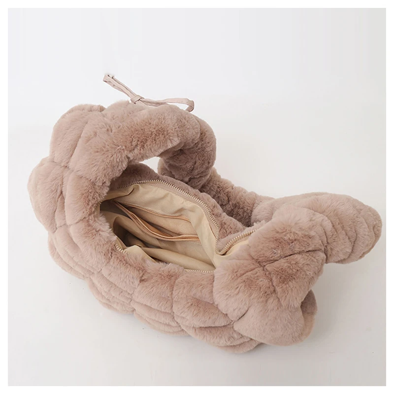 New Autumn and Winter Women Plush Shoulder Bag Pleated Hobo Bag Adjustable Strap Clutch Purse Dumpling Bags for Work Travel image 5