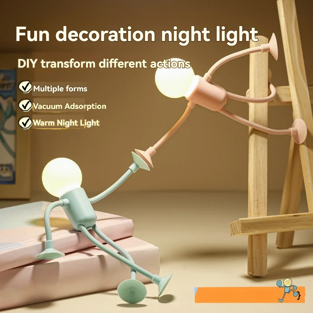 Cartoon Mini Creative Suction Cup Figurine Night Light Portable LED Lamp Funny Bedroom Home Decoration