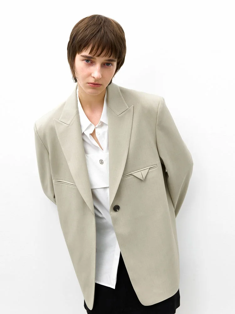 Authentic Noxiao La  Casual Elegant Suit Jacket Spring 2026 Women's Straight Cut Classic Pocket Detail Long Sleeve
