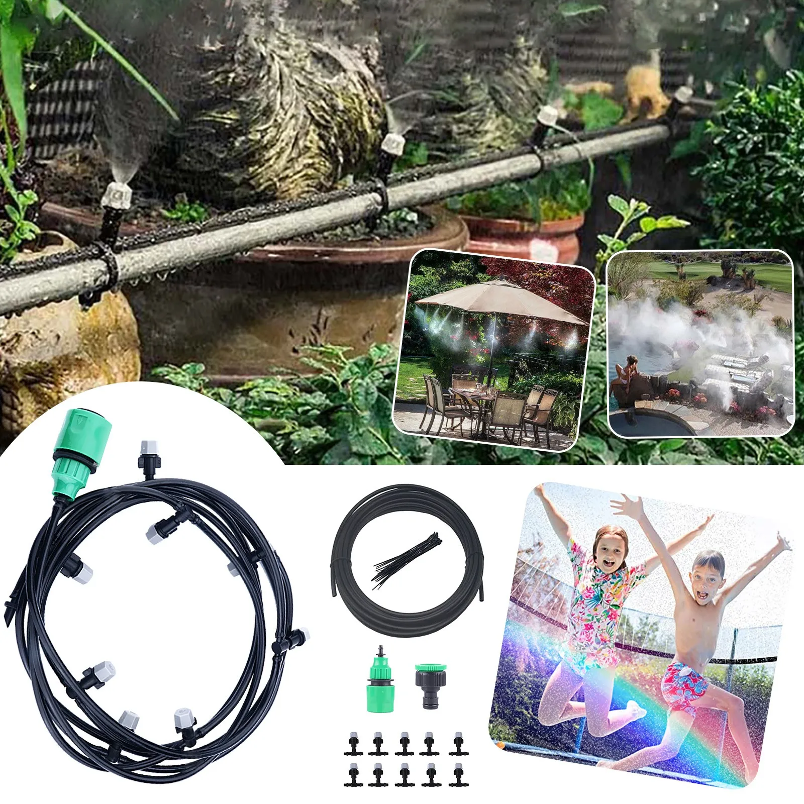 10M Outdoor Cooling Patio Misting System Fan Cooler Water Mist Gardenhouse Garden Patio Spray Hot Fogger Misting System Supplies