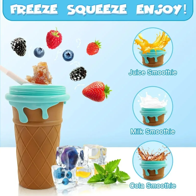 500ml Large Capacity Slushy Cup Summer Squeeze Homemade Juice Water Bottle Quick-Frozen Smoothie Sand Cup Pinch Fast Cooling Cup