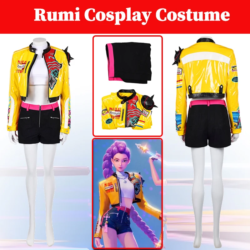 

Rumi Demon Hunters KPop Cosplay Fantasia Costume Yellow Jacket Uniform Pants Halloween Party Carnical Women Female Role Suits