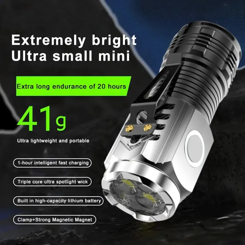 3LED Super Bright Flashlight Portable Mini Burst Flash Torch Rechargeable Outdoor Emergency Spotlight with Pen Clip Tail Magnet