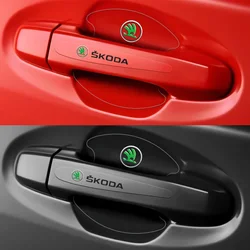 4/8PCS For Skoda Octavia Fabia Superb Karoq Car Door Handle Sticker Racing Sport Protection Decals Door Bowl Film Accessories