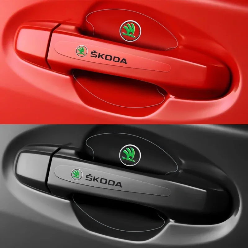 4/8PCS For Skoda Octavia Fabia Superb Karoq Car Door Handle Sticker Racing Sport Protection Decals Door Bowl Film Accessories