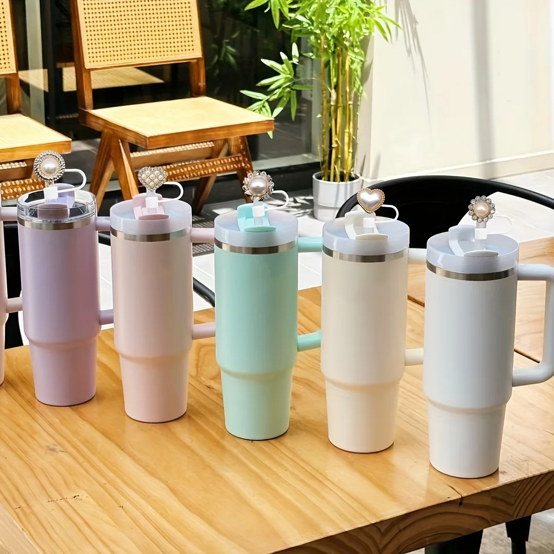Assorted Decorative Reusable Straw Toppers Faux Pearl Style for 30oz 40oz Glass Tumblers Eco-Friendly Drinkware Accessories