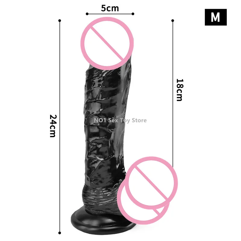 S/M/L Black Soft Silicone Realistic Dildo Super Large Penis Sex Toy For Men Women Powerful Suction Cup Female Masturbator 2#