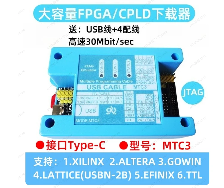 

High quality MTC3 Multifunction Programmer。This product supports: 1.XILINX 2.ALTERA 3.GOWIN 4.LATTICE (USBN-2B) 5.EFINIX 6.TTL