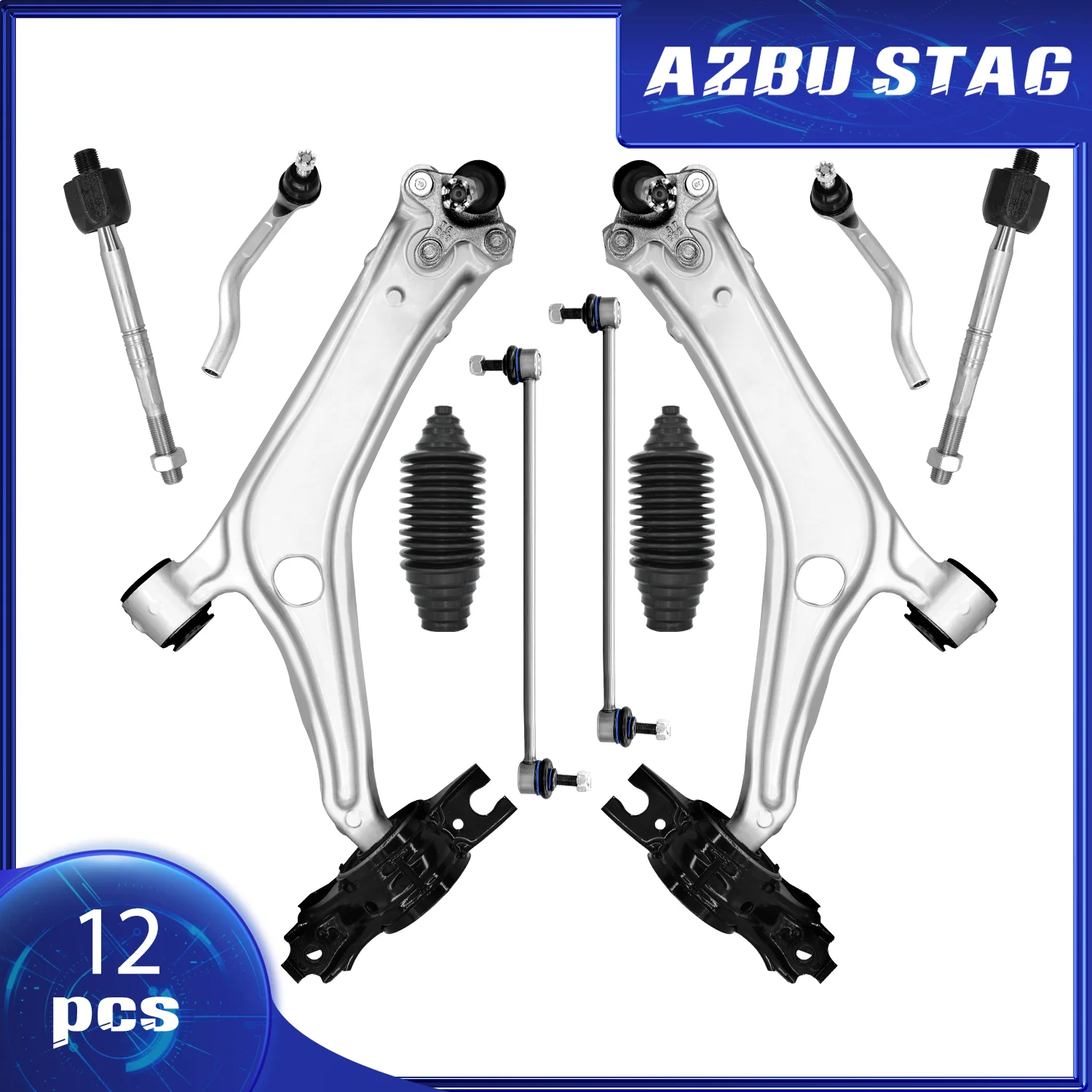 AzbuStag 12Pcs Front Lower Left Right Control Arm Sway Bar Link Outer Inner Tie Rod for HONDA ACCORD 2018-2021