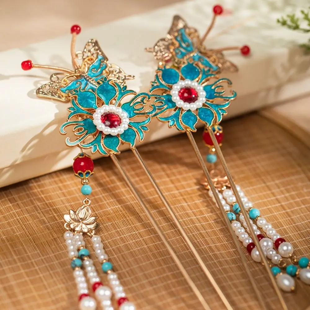 Antique Chinese Style Ancient Hair Stick Pearl Tassel Tang Dynasty Hairpin Hair Comb Classical Hair Fork Cheongsam Accessories