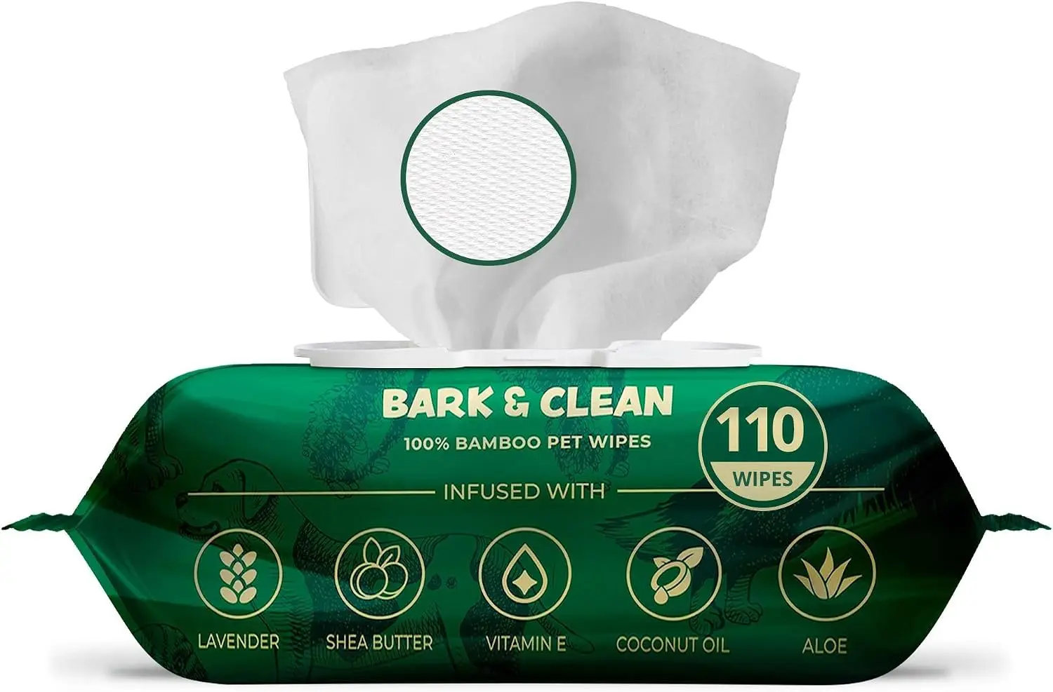 Eco-Friendly Bamboo Dog Wipes 8.5x9" 110 Count Compostable Hypoallergenic Pet Cleaning Cloths for Paws, Face, Ears, Body - Gentle Lavender & Aloe