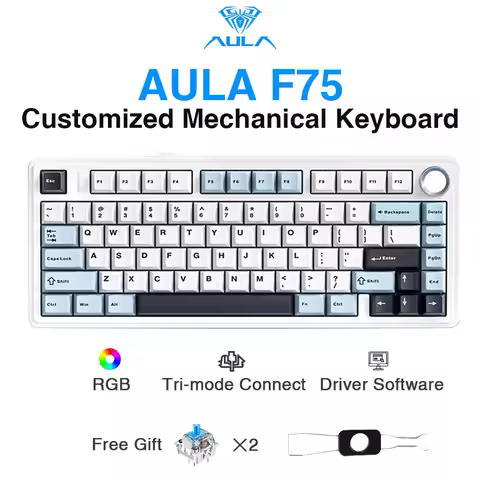AULA F75 2.4G Wireless/Bluetooth/Wired Gaming Mechanical Keyboard RGB Customized 75% Layout OEM Profile Gasket Structure