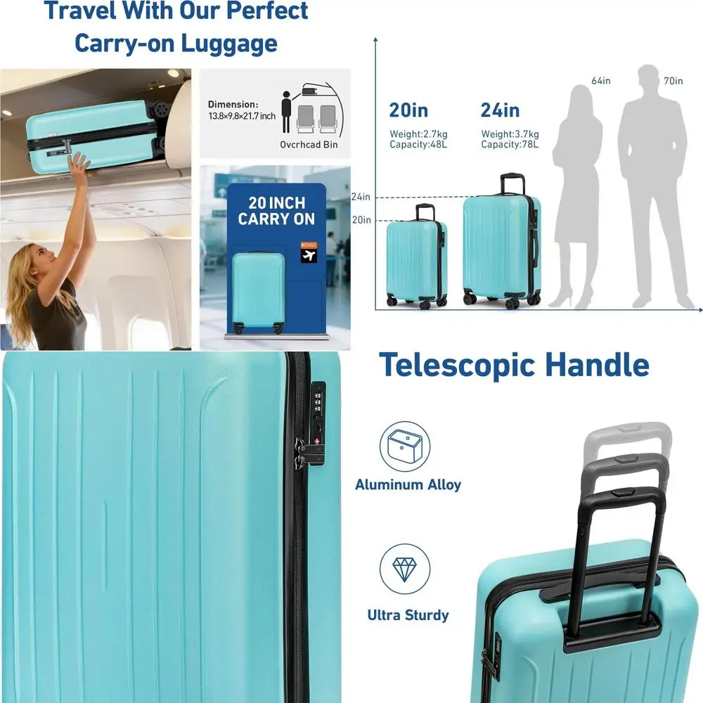 

Мятно-зеленый, 20 шт. + твердый чемодан-спиннер из АБС-пластика с замком TSA — ручная кладь, одобренная авиакомпанией