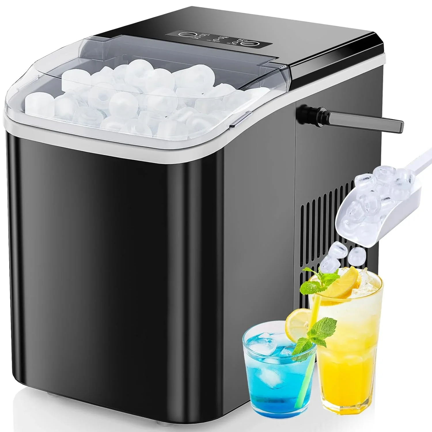 Efficient Countertop Nugget Ice Maker Machine, 9 Ice Cubes Produced in just 6 Minutes, 26.5lbs of Ice in 24 Hours, Convenient Se