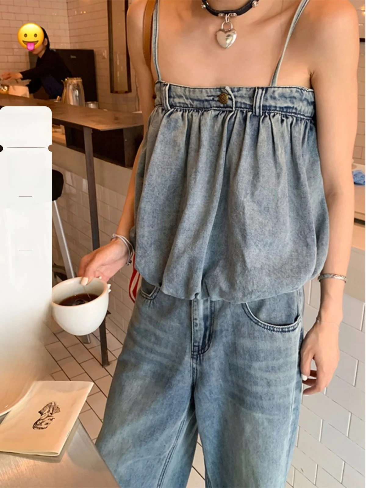 

Мягкие и легкие синие джинсовые джинсы с широкими штанинами, комплект из двух предметов, женский модный удобный хлопковый костюм с длинными брюками