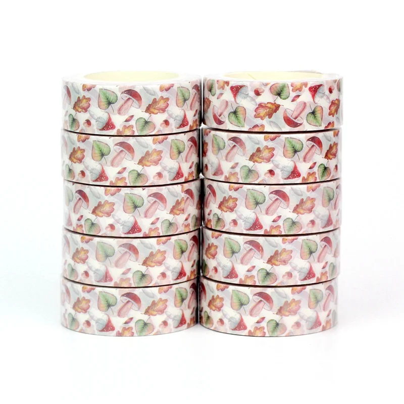 Wholesale NEW 10PCS. Deco Mushrooms and Autumn Leaves Washi Tapes for Journaling Stickers Adhesive Masking Tape Cute Stationery