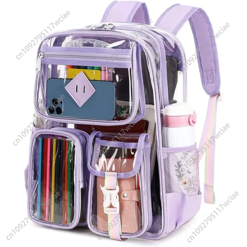 

Clear Backpack for School,Heavy Duty PVC Transparent Bookbag for Girls Stadium Approved See Through Backpack