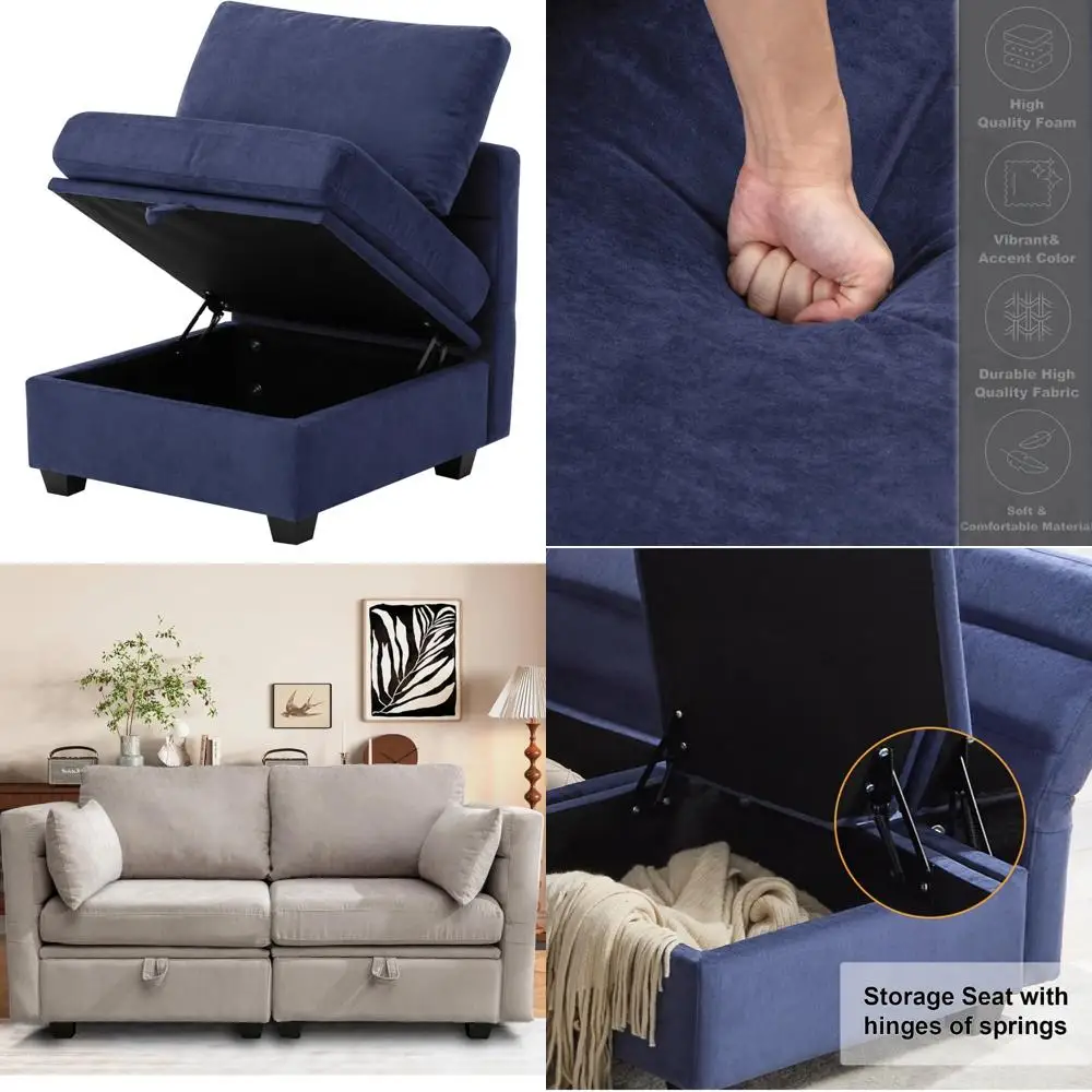 Modular Fabric Storage Couch without Arms, Middle Sectional Sofa with Reclining Back, 25.19 x for Comfortable Seating