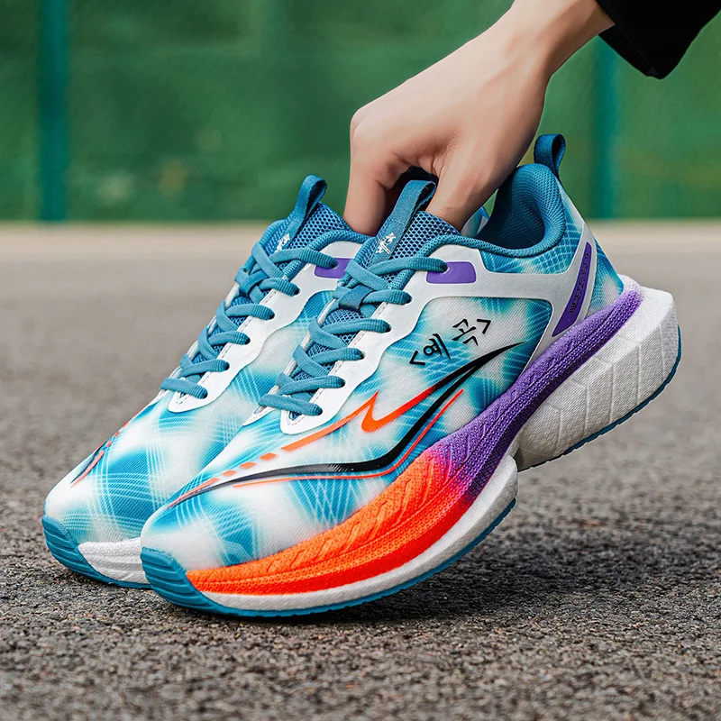 Bumper Elite Men Cushioning Running Shoes Heavy Duty Non-Slip Outdoor Athletic Sneakers Lace-Up Sport Shoes for Marathon 35-44
