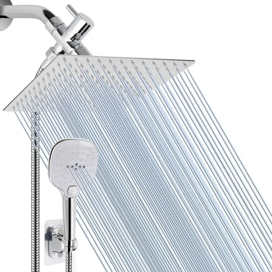 

Shower Head with Hose, High Pressure Stainless Steel Rain Shower and 3 Settings Handheld Spray Combo with Push Button Flow Contr