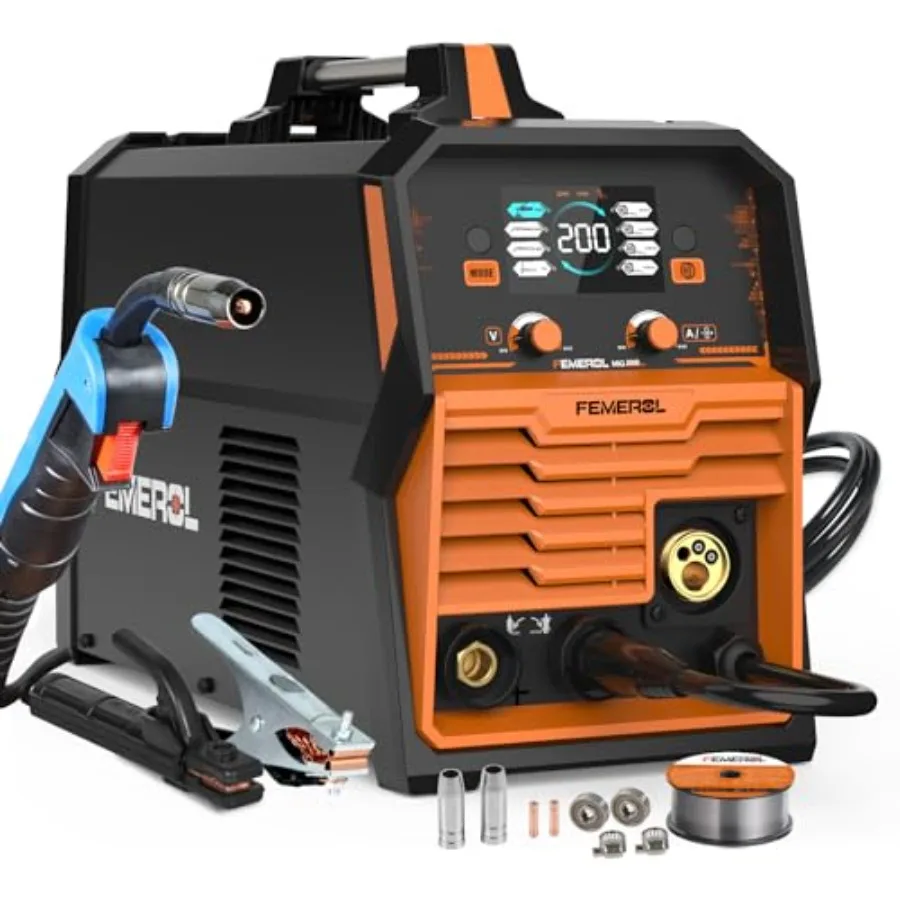 

200A MIG Welder Многопроцессный сварочный аппарат 4 в 1 с большим светодиодным дисплеем для промышленных и DIY-приложений поддерживает Gas MI