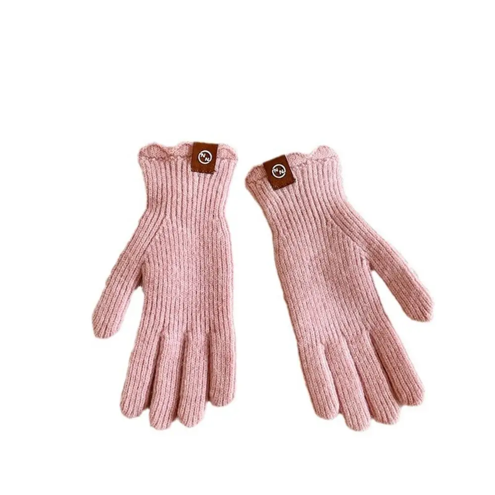 Guantes de invierno de Cachemira de encaje, guantes cálidos tejidos de lana a prueba de viento con dedos abiertos, guantes para bicicleta eléctrica con pantalla táctil Multicolor para mujer