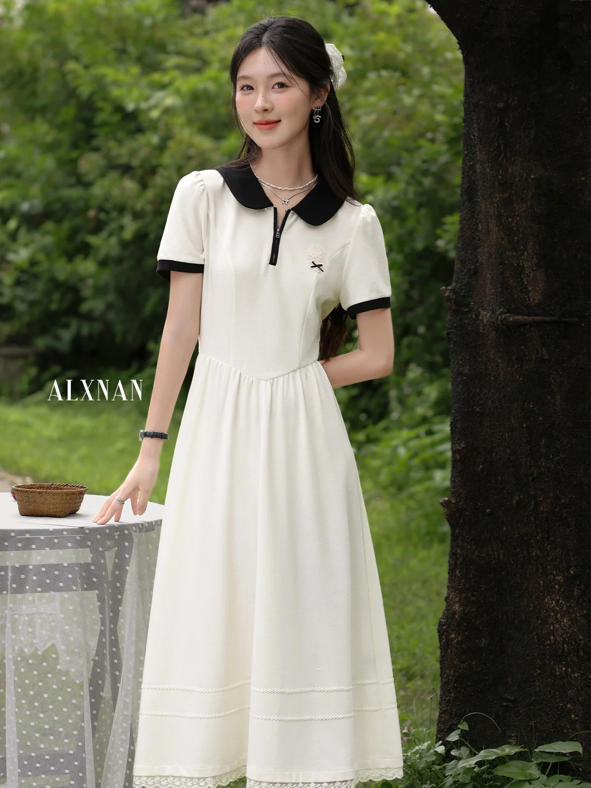 

Новинка! Женское летнее платье миди А-силуэта с отложным воротником, цвет персиковый, в стиле колор-блок.