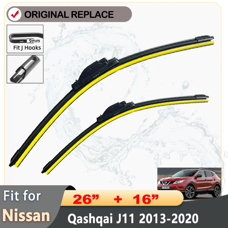 Car Wiper Blade Window Windscreen Windshield Wipers Blade Accessories for Nissan qashqai j11 26''+16'' 2013-2019 fit U hook Arm