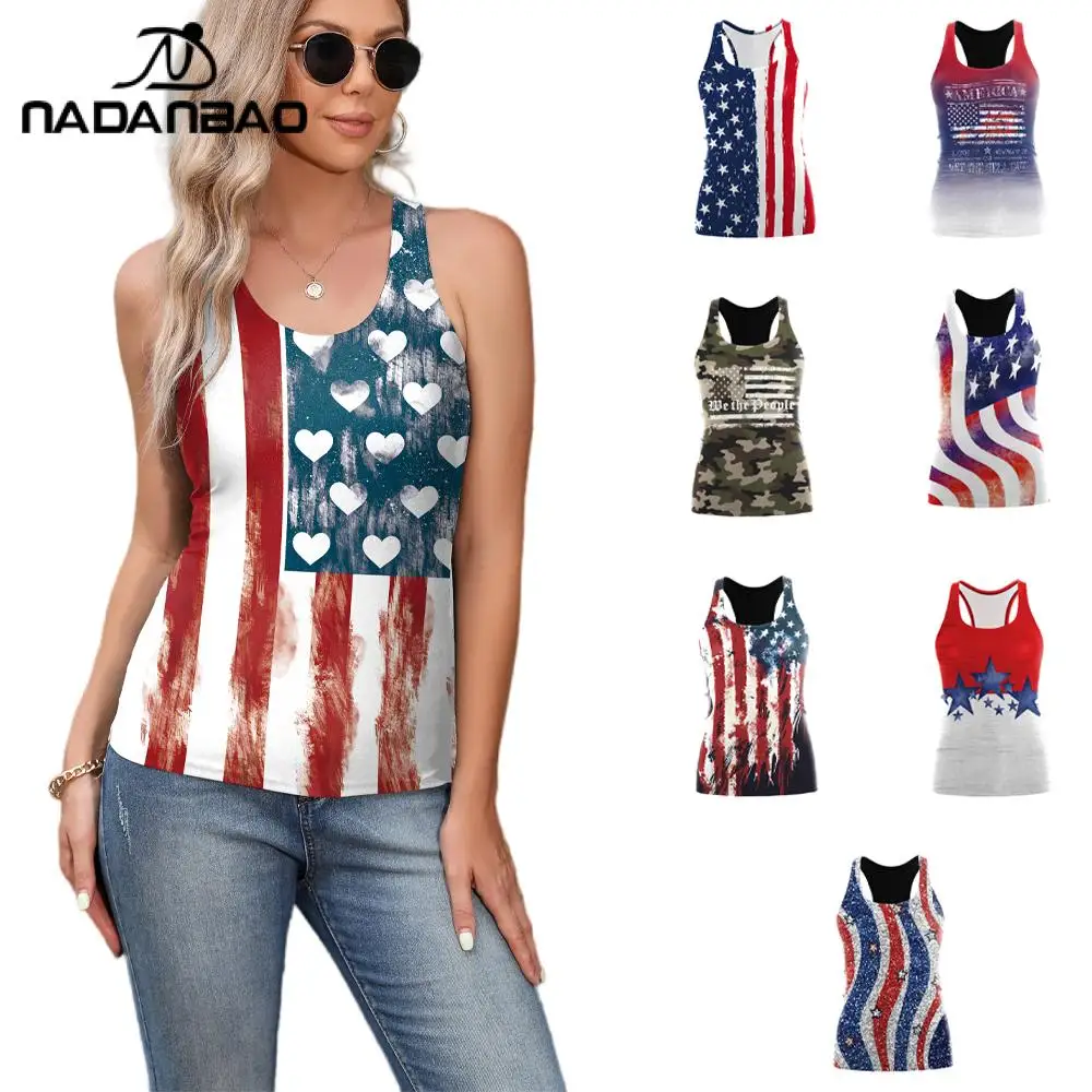 

Nadanbao American Flag 3D Print Top Women Fashion V-Neck Vest Short Sleeve Tops Tees Loose Casual Tees Vintage Usa Flag