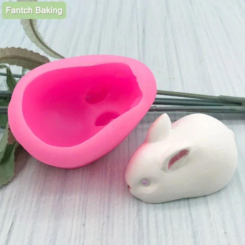 3D Animal Chocolate Fondant Baking Mousse Silicone Mold Cartoon Rabbit Safe Soft Cake Mould Plaster Handmade Resin Art Soap Mold